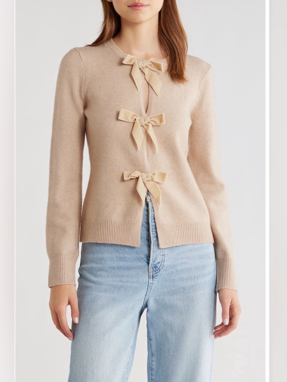 NWT WAYF Velvet Bow Front Cardigan L